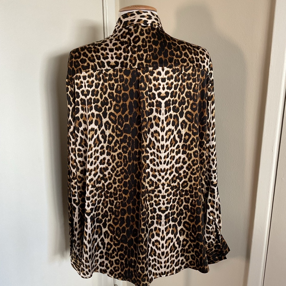 Calliope Leopard Print Satin Button Down Blouse Size XL Animal Print - Picture 8 of 10